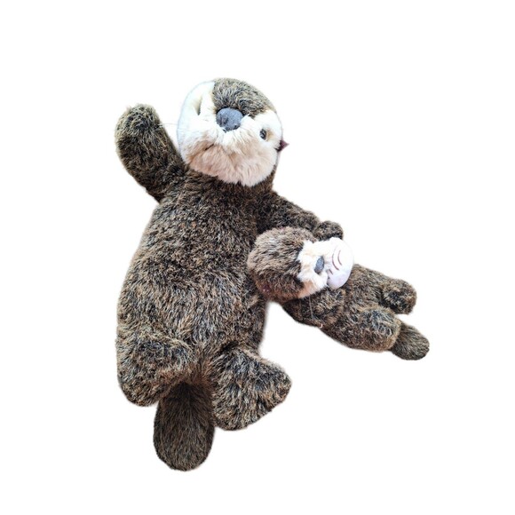 Alaskan Otter Momma and Baby Pup floating on their backs Realistic Fur Rare VGUC - Picture 4 of 12